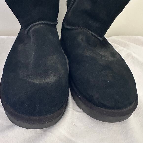 UGG Classic Short Black Boots with Bows Ribbons Sheepskin Lined Boots Womens 12 - Picture 8 of 8